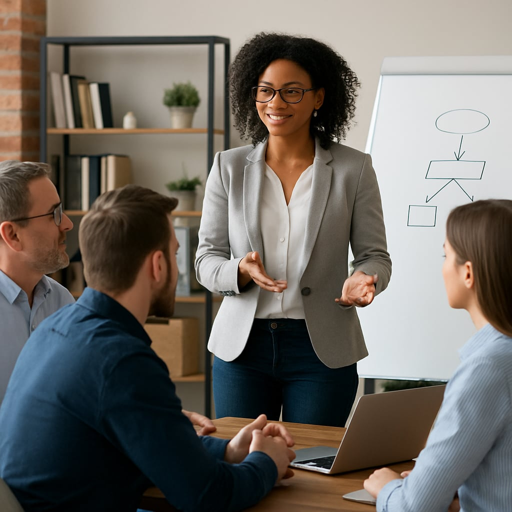 create a guided coaching visual for msps with real people no text
