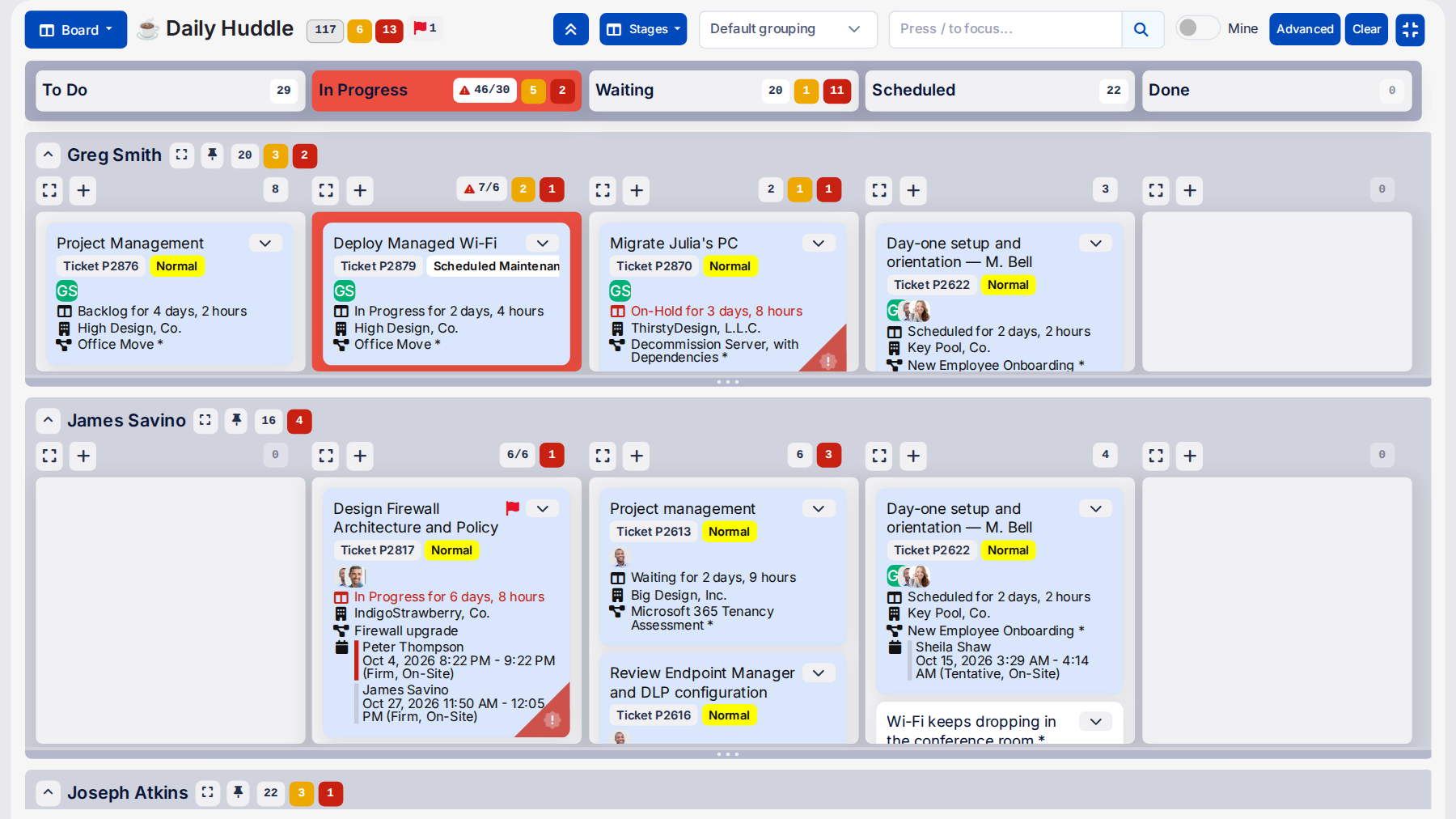 TopLeft board with the In Progress column over its work-in-progress limit, shown in red