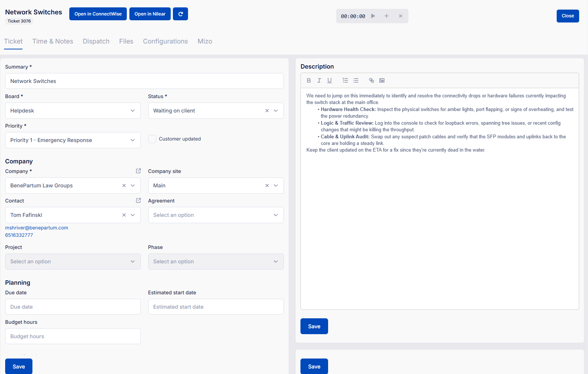Helpdesk ticket edit interface
