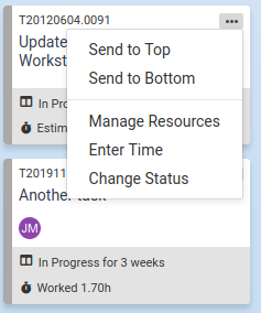 Screenshot of card menu with new options