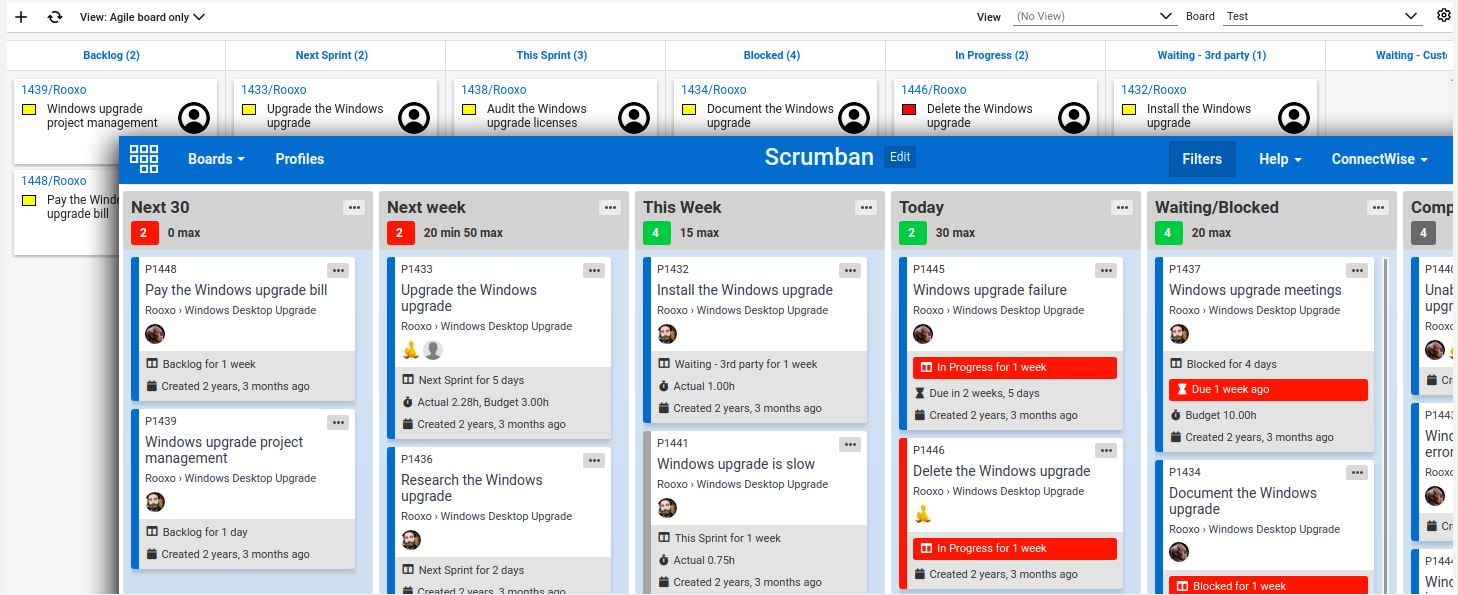 Comparison of ConnectWise Manage Agile Board to CW Kanban